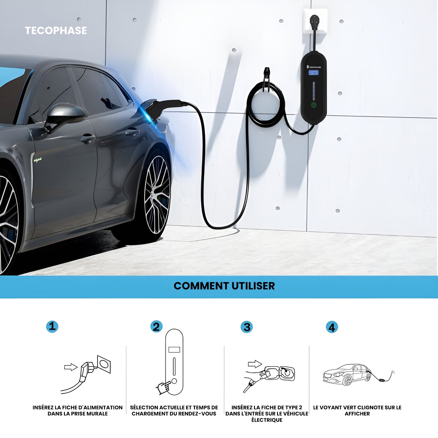 Chargeur Portable Monophasée pour Véhicules Électriques, 16A, 3.5KW