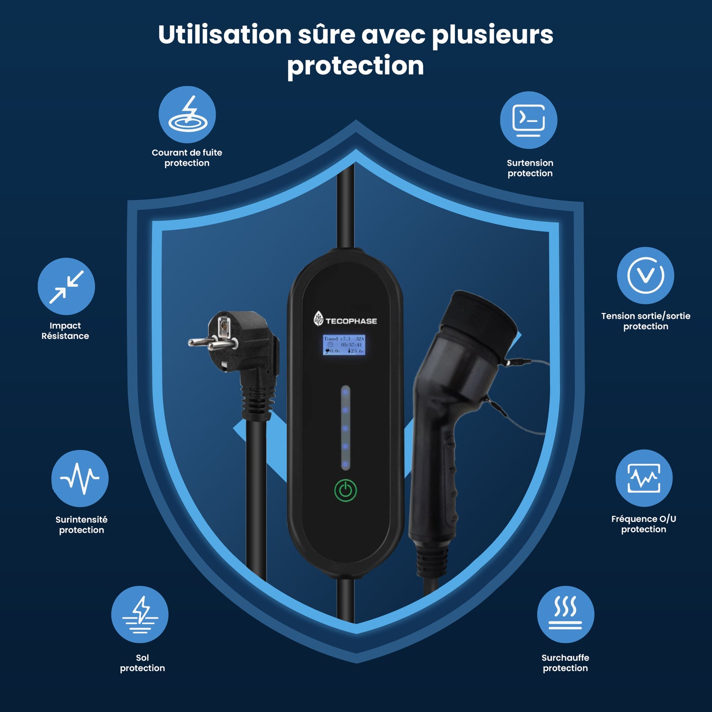 Chargeur Portable Monophasée pour Véhicules Électriques, 16A, 3.5KW